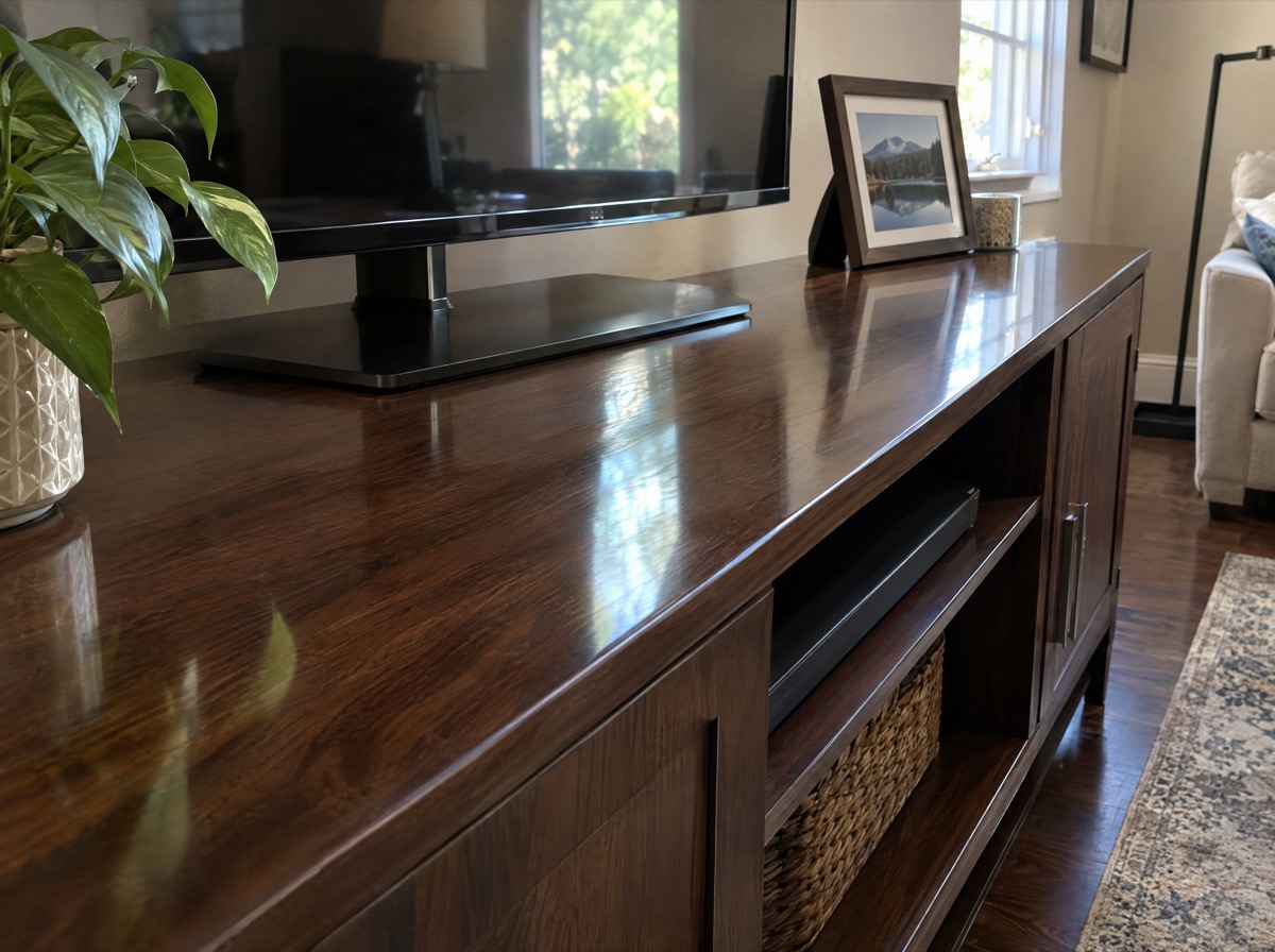 Dust-free wood TV stand